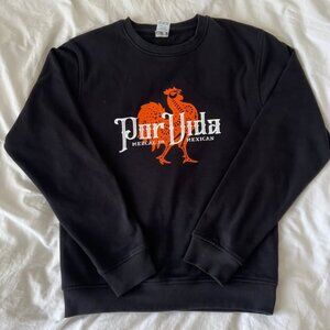 Mens Black Por Vida Rooster Mezcal Mexican Crewneck Sweater